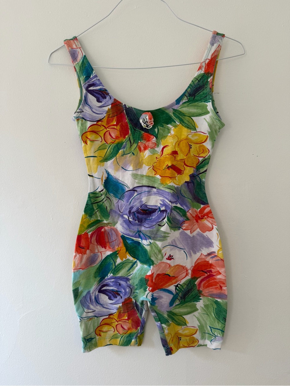 LA Movers Vintage Retro Floral One Piece Athletic Wear Romper Colorful Tropical